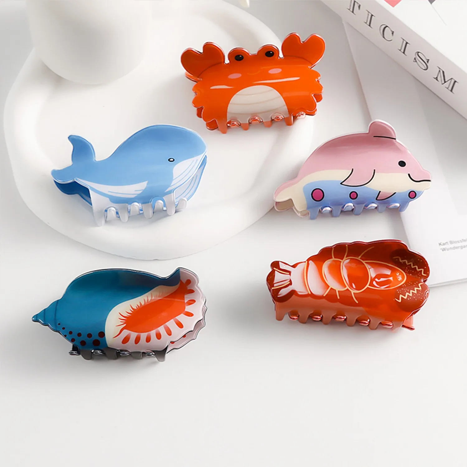 New Marine Life Series Claw Cute Cartoon Design with Conch Lobster Octopus Shape Crab Clip Female Hair Accessories