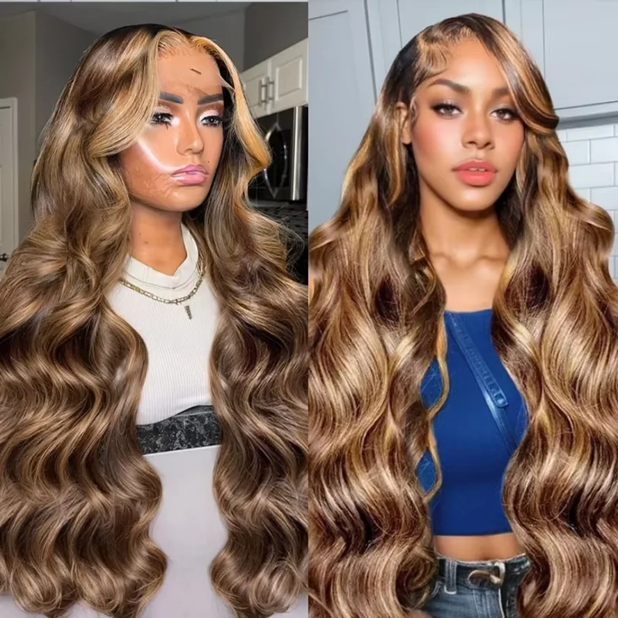 Highlight 13x4 13x6 HD Lace Frontal Human Hair Wig Body Wave 4/27 Colored HD Lace Front Wig 200 Density 18 36 Inch Hair wig