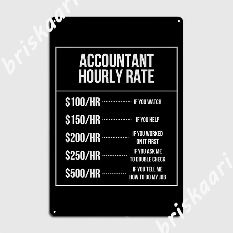 Accountant Hourly Rate Accounting Profession Poster Metal Plaque Club Home Vintage Mural Painting Pub Garage Tin Sign Poster