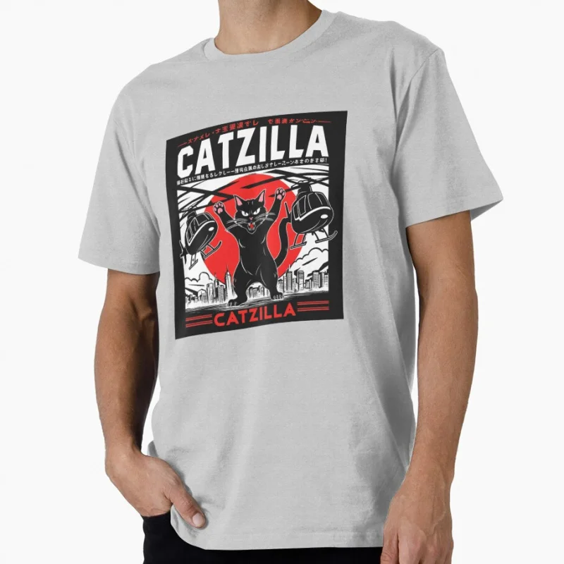 Dangerous Catzilla Cat Monster kitty funny Gift t shirt for man 100% cotton printed y2k clothes All size Tops S-6XL cartoon Tee
