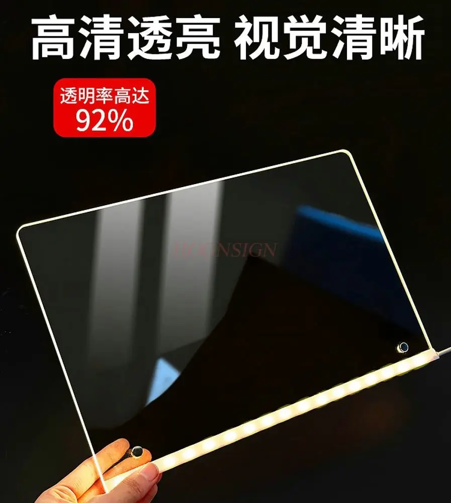 Pizarra pequeña iluminada, puesto electrónico LED, cartelera luminosa acrílica transparente, tablero de escritura borrable, 1 Uds.