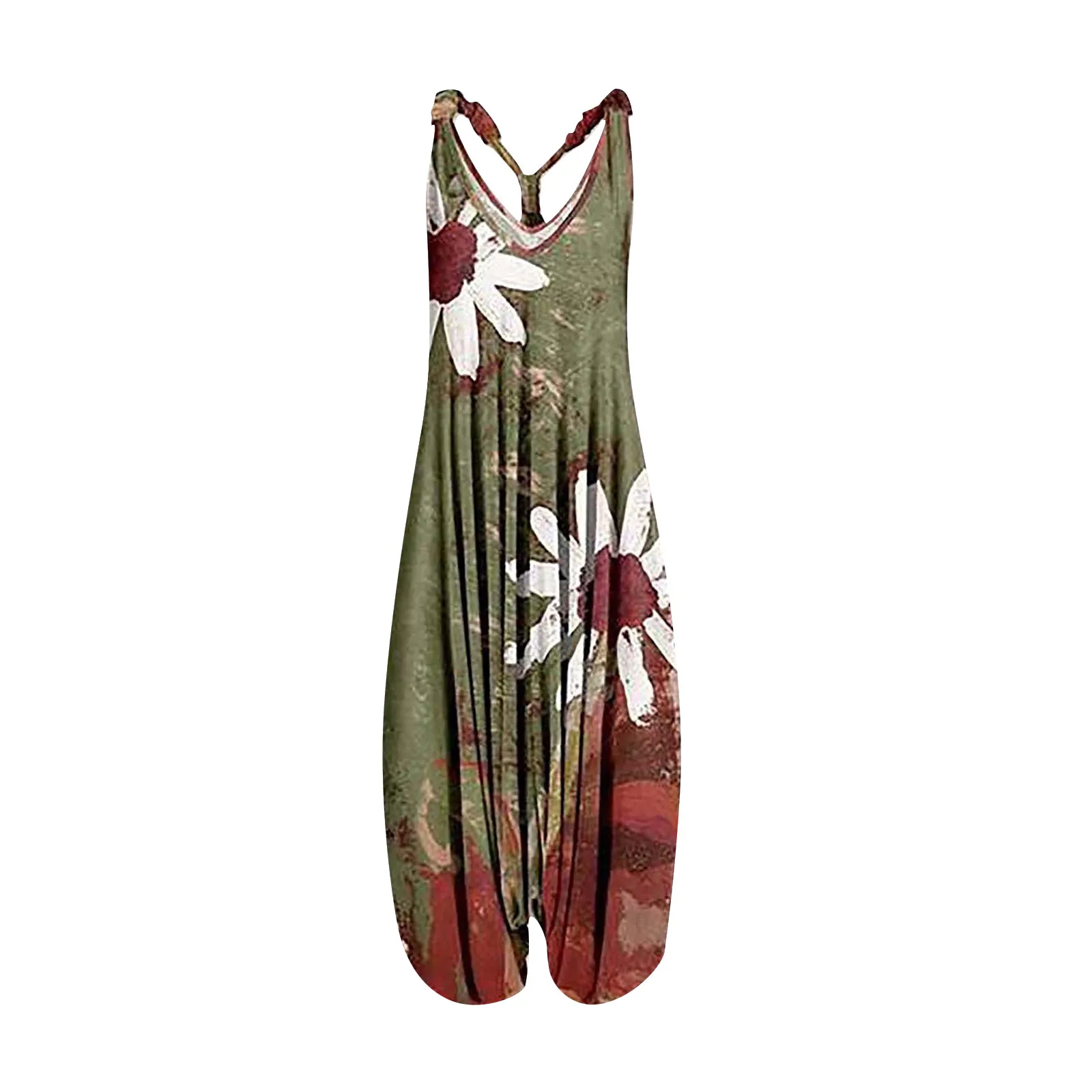 

Women Sling Jumpsuit Wide Leg Overalls Harem Romper Jumpsuit Loose Geometric Boho Floral Print Sleeveless Summer Female Garment