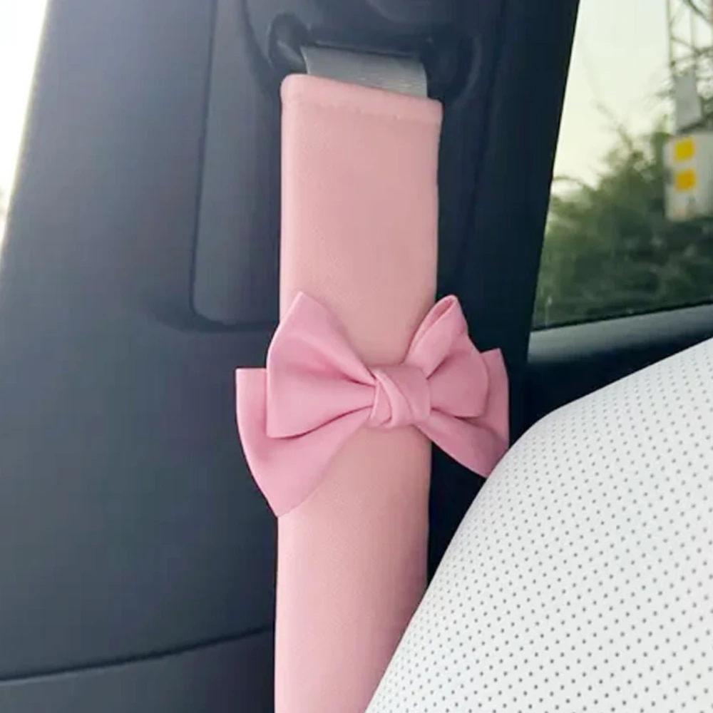 

2pcs Car SeatBelt Cover Bow Tie Styling Black White Pink Automobile Safety Belt Cover Shoulder Pad Interior Accessories