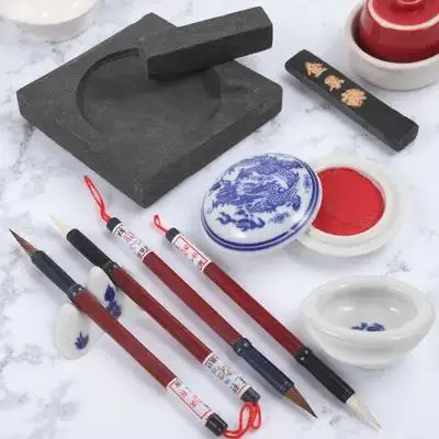 

1Set Chinese Calligraphy Brush Kit Vintage Painting Writing Calligraphy Set for Beginners Durable Chinese Ink Brush Pen Gift
