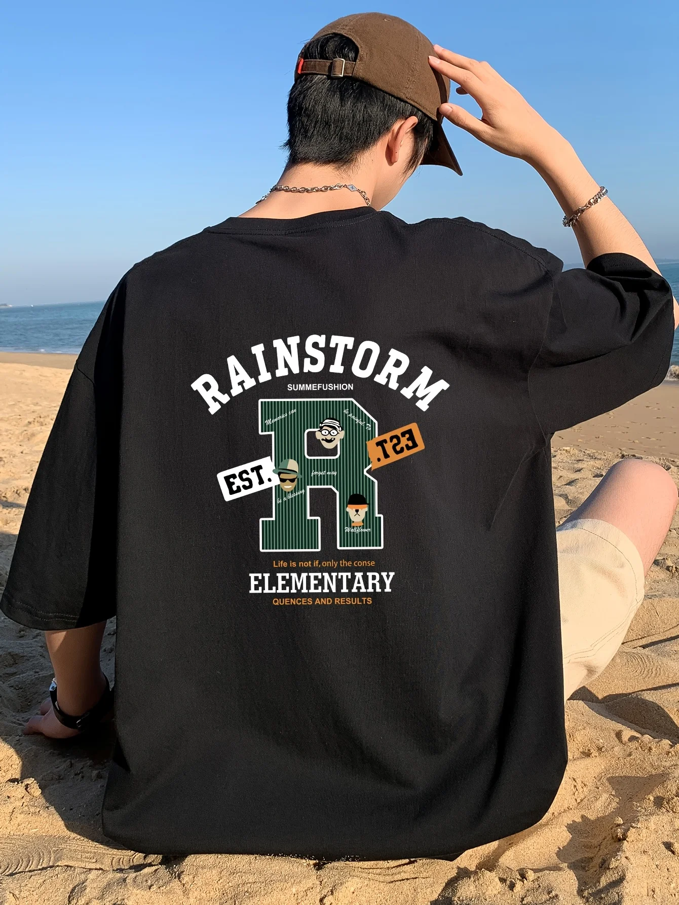 حار بيع جديد الصيف الرجال رأس المال رسالة مطبوعة مريحة وتنفس جولة الرقبة تي شيرت في الهواء الطلق الشارع الاتجاه الأعلى #1