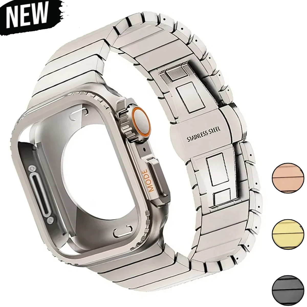 Edelstahlgehäuse + Armband für Apple Watch 45 mm 44 mm Metallband Schutzhülle Upgrade Ultra 2 49 mm Iwatch Serie 9 8 7 6 SE 5