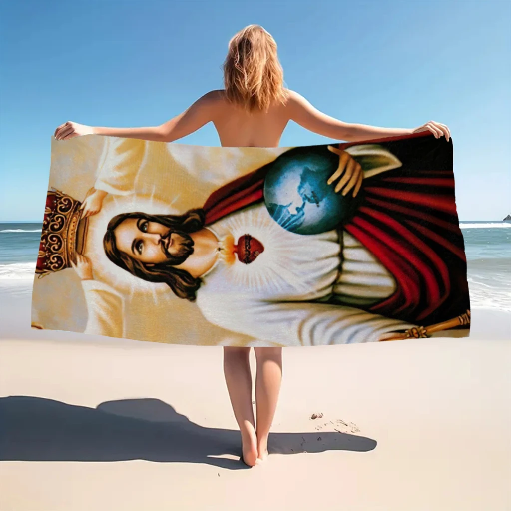 Jesus Christ and Angels Beach Towel  Poncho Bathing Towels Cover-ups Quick Dry Sand Free Yoga Spa Gym Pool