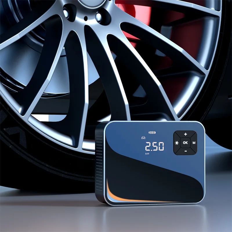 Aluminum Alloy Car Air Pump, 7.4V Wireless Tire Inflator, Smart Mirror Display Portable Electric Pump for Auto SUV Motorcycle