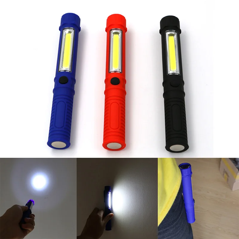 Multifunction COB LED Mini Pen Light Work Inspection LED Flashlight Torch Lamp With the Bottom Magnet and Clip AAA portableLight
