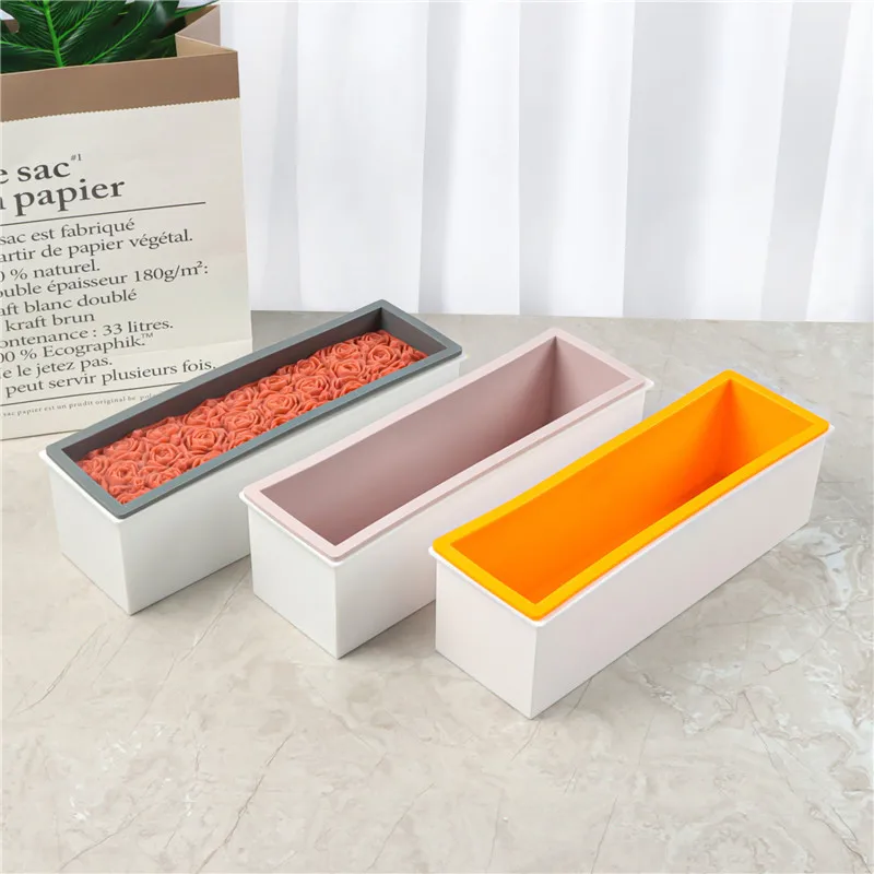 Rectangle Silicone Soap Mold with Plastic Box Flexible Liner Handmade Cake Toast Baking Supplies Handicraft Soap Making Mould