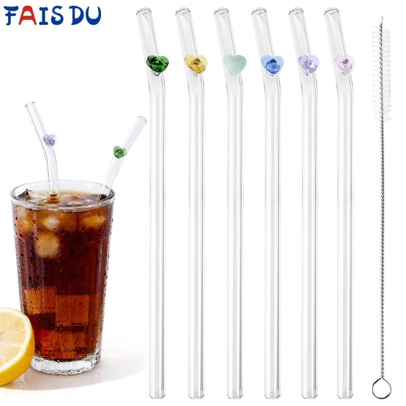 

FAIS DU Reusable Glass Straws With Heart Eco Friendly Customize DIY Crafts Drinking Straws Smoothies Cocktails Bar Accessories