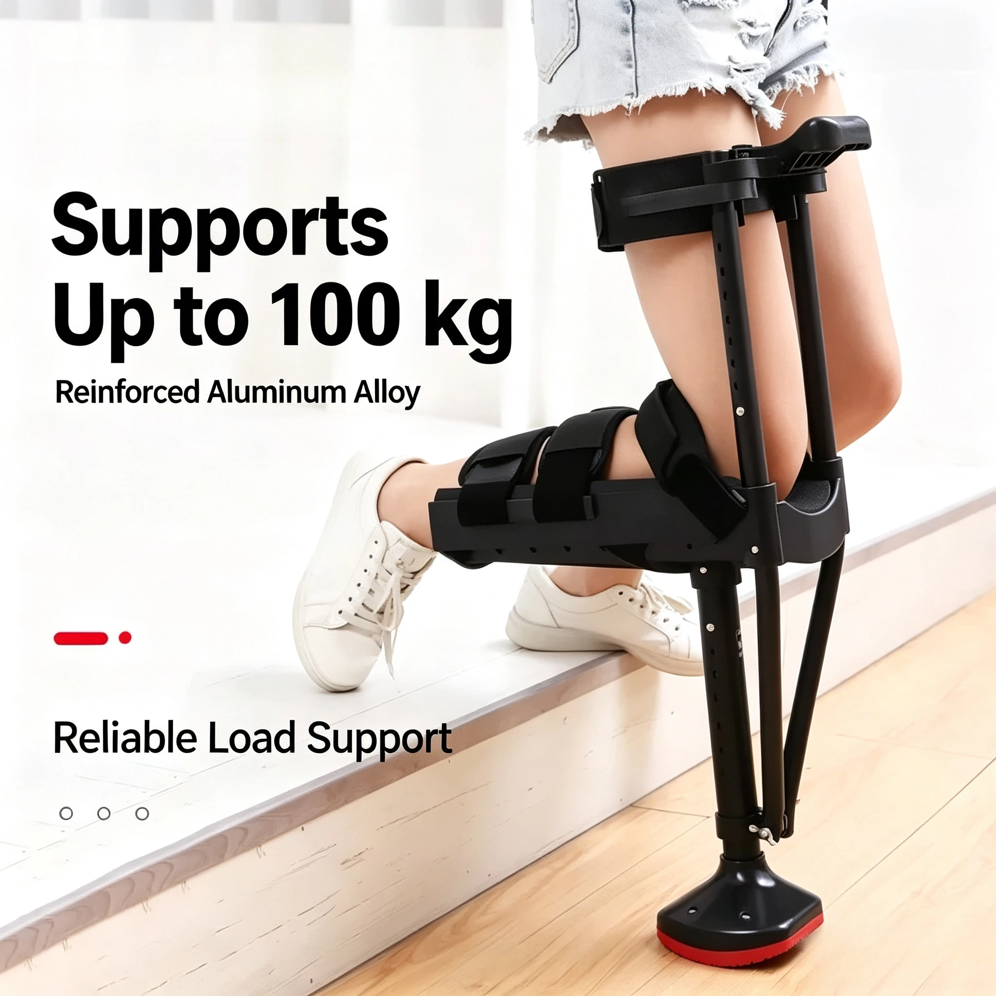 Adjustable Height Adult Single Leg Support Hands-free Knee Crutches Armpit Crutches