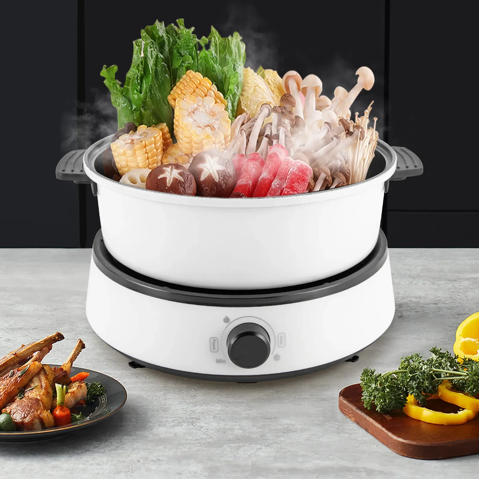 

Hot Pot & Grill Pan Multifunction Electric Skillet Non Stick Cooker Home Cook + Clear Lid