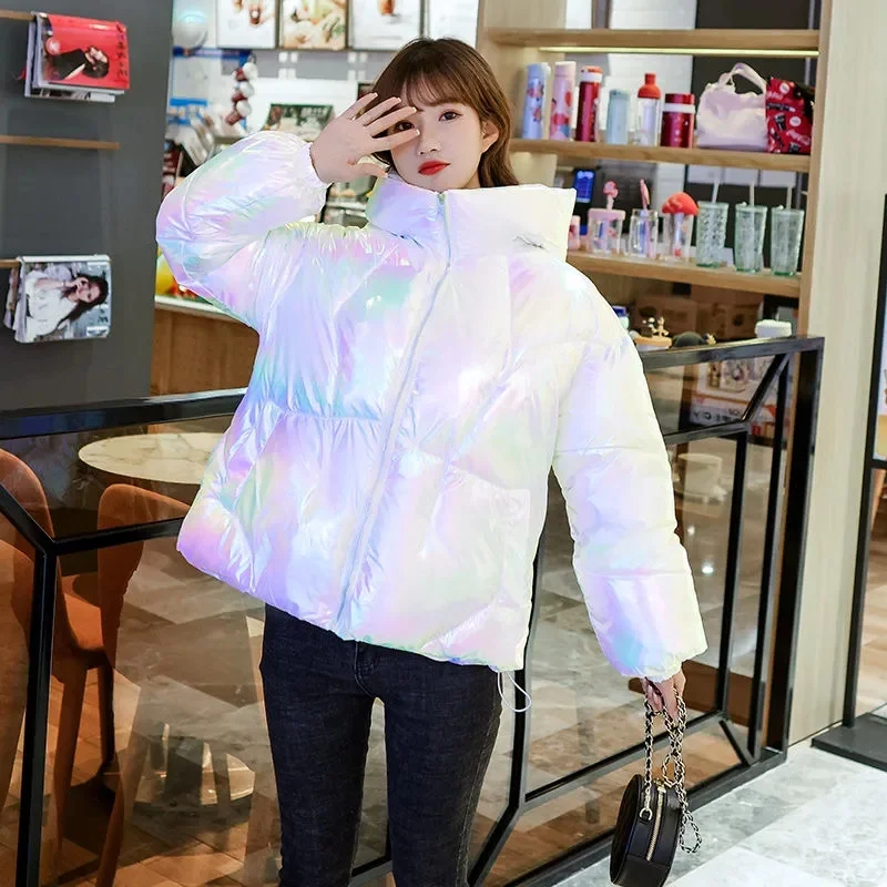 Parkas acolchadas de algodón para mujer, chaqueta lisa con capucha, abrigo de nieve brillante, moda de invierno, novedad de 2024