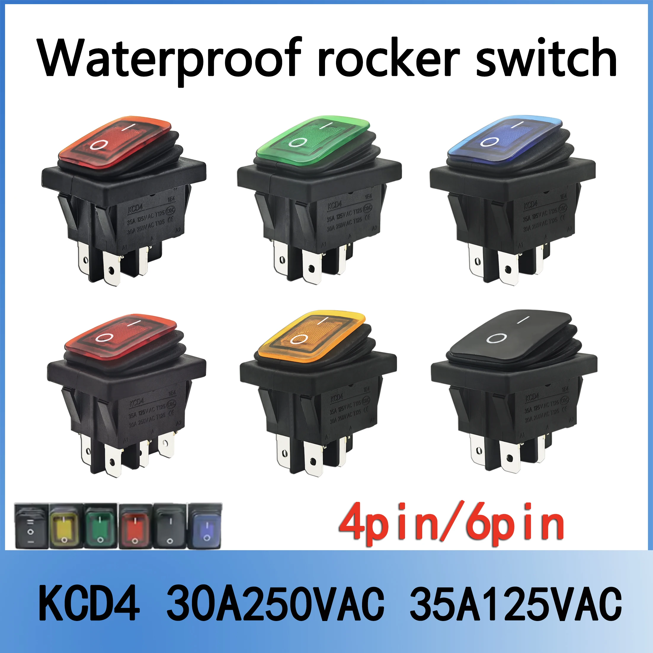 KCD4 encendido apagado 30A/250V resistente 4 pinos DPST IP67 sellado impermeável T85 Auto barco Marine switch basculante co