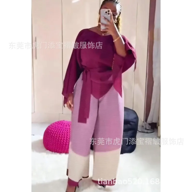 

SMVP Pleated Women Suit Solid Color Irregular Tie Top High Waist Casual Color Blocking Wide Leg Pants 2025 Spring Autumn New