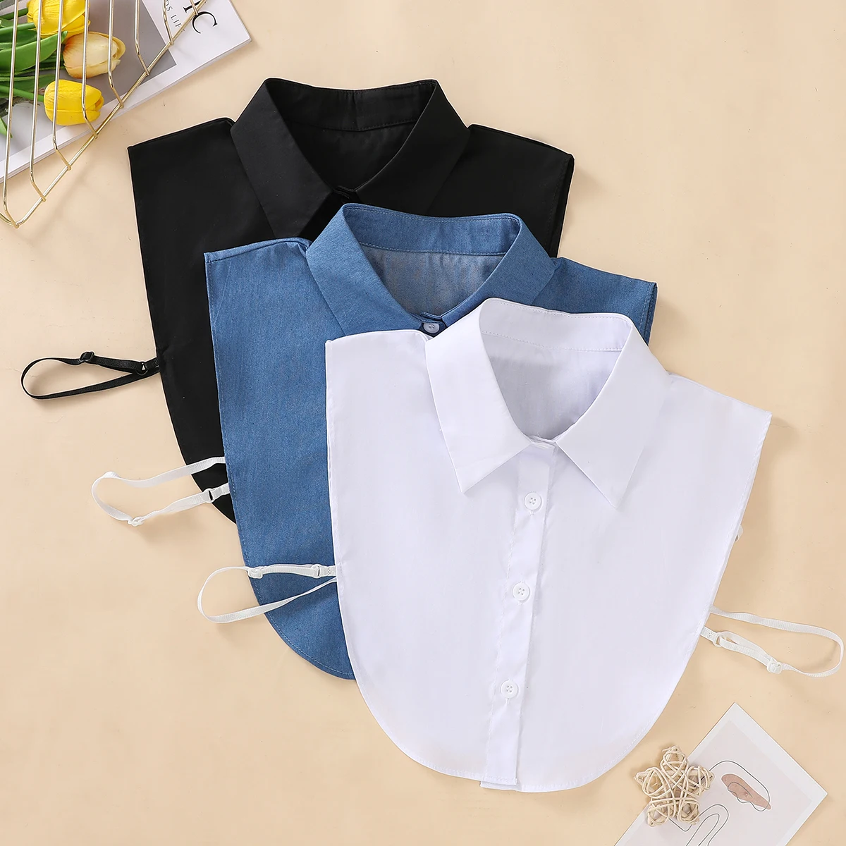 Women's Cotton Pointed Collar Fake Collar Fashionable and Elegant Solid Color Half Shirt Style Versatile Decorative Collar