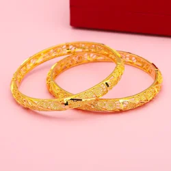 9999 real gold hollowed out four leaf clover bracelet with 24k genuine gold wide buckle for women's festive wedding jewelry