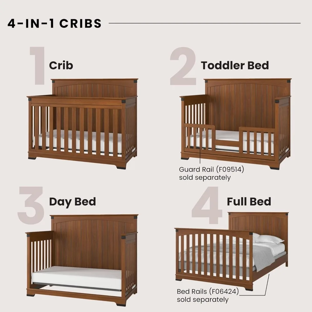 Child Craft Redmond Full Panel 4-in-1 Convertible Crib, Baby Crib Converts To Day Bed, Toddler Bed and Full Size Bed