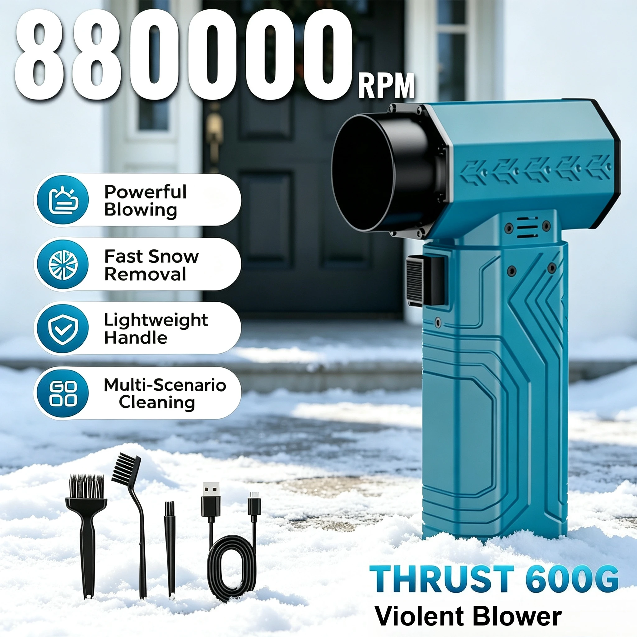 880000RPM Air Blower High Speed  Mini Turbo Fan 10000MAH 600g Thrust 70m/s Wind Brushless Duster Snow Removal Dryer PC/Car clean
