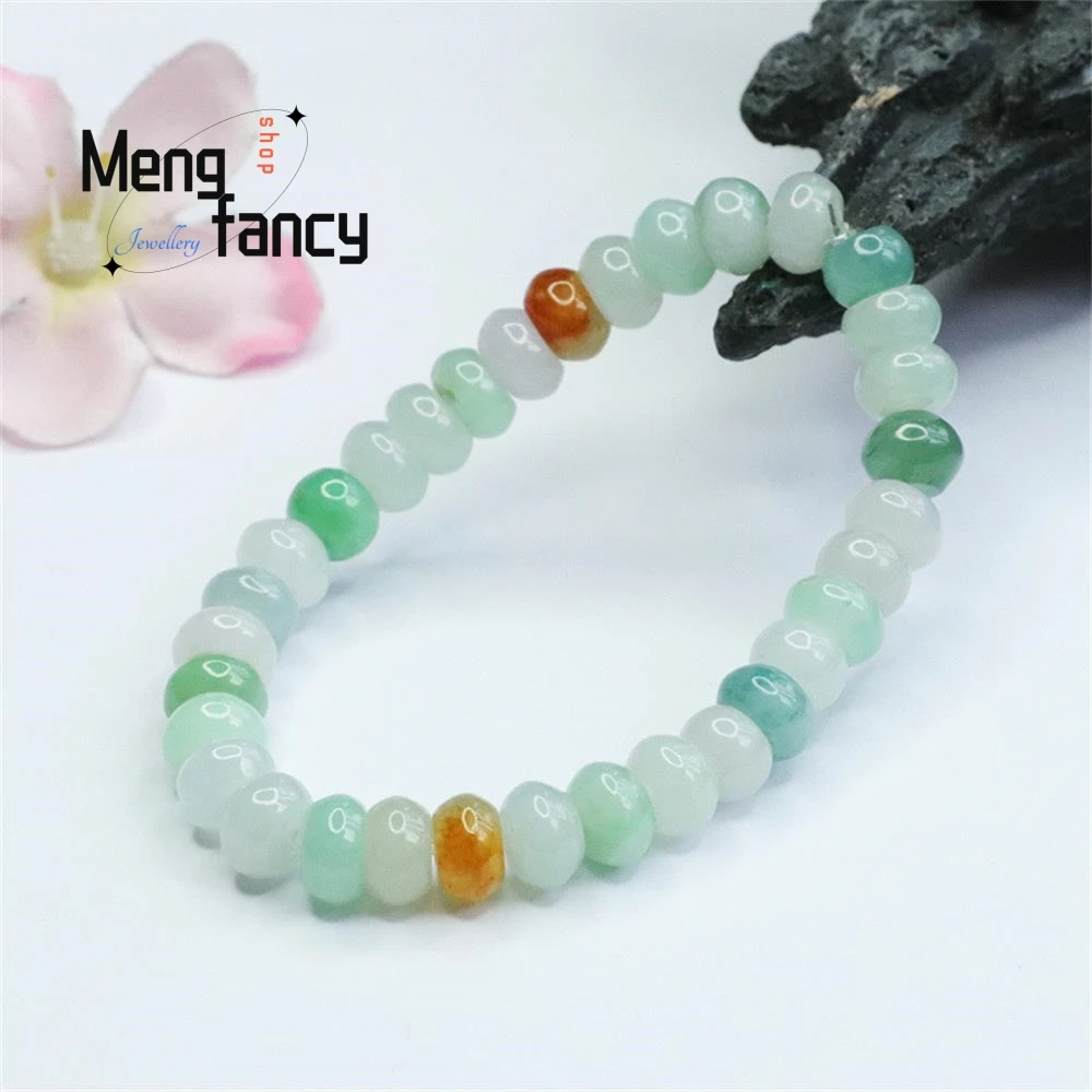 Natural Myanmar Jadeite Abacus Abacus Beads Colourful Jade Bracelet Exquisite Elegant Simple High-grade Luxury Quality Jewelry