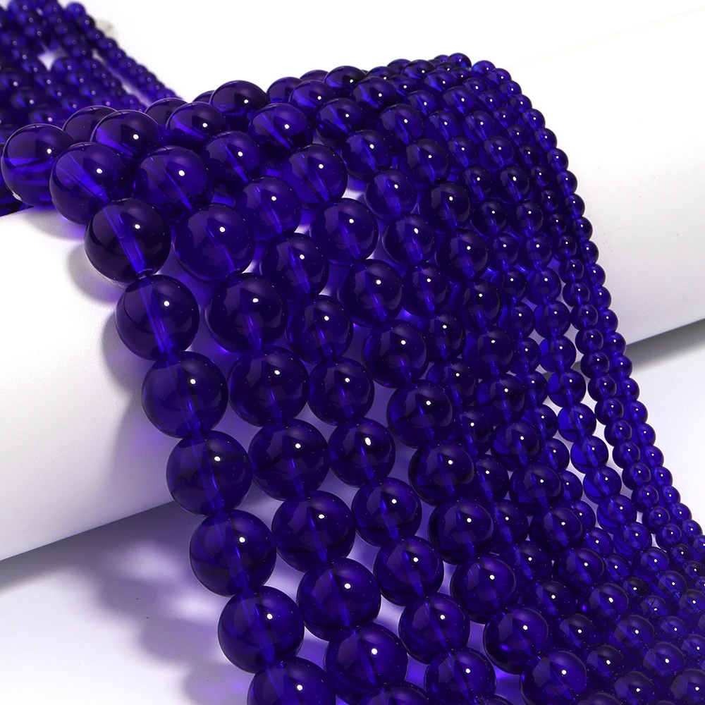 4 6 8 10 12 mm blaue Glasperlen glatte runde lose Distanzperlen für Schmuckherstellung DIY handgefertigte Armbänder Halskette Zubehör