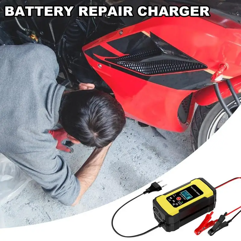 Motorcycle Battery Maintenance Charger 12V6A Automatic Battery Pulse Repairing Charger 4Ah-100Ah Automotive Battery Repair