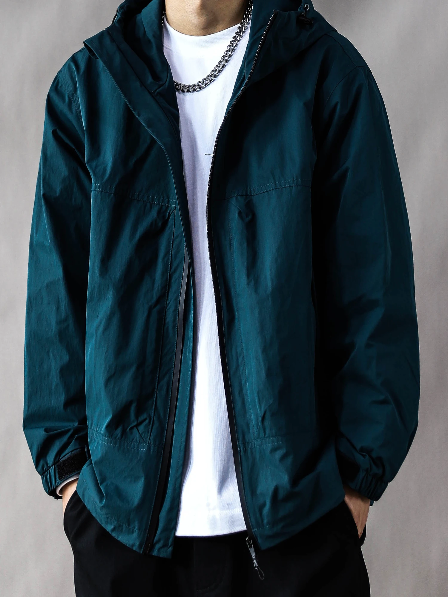 

American Retro Heavyweight Jaet Men's Spring Autumn Loose Casual 2025 New High Street Hooded Open Cardigan Blue Outerwear