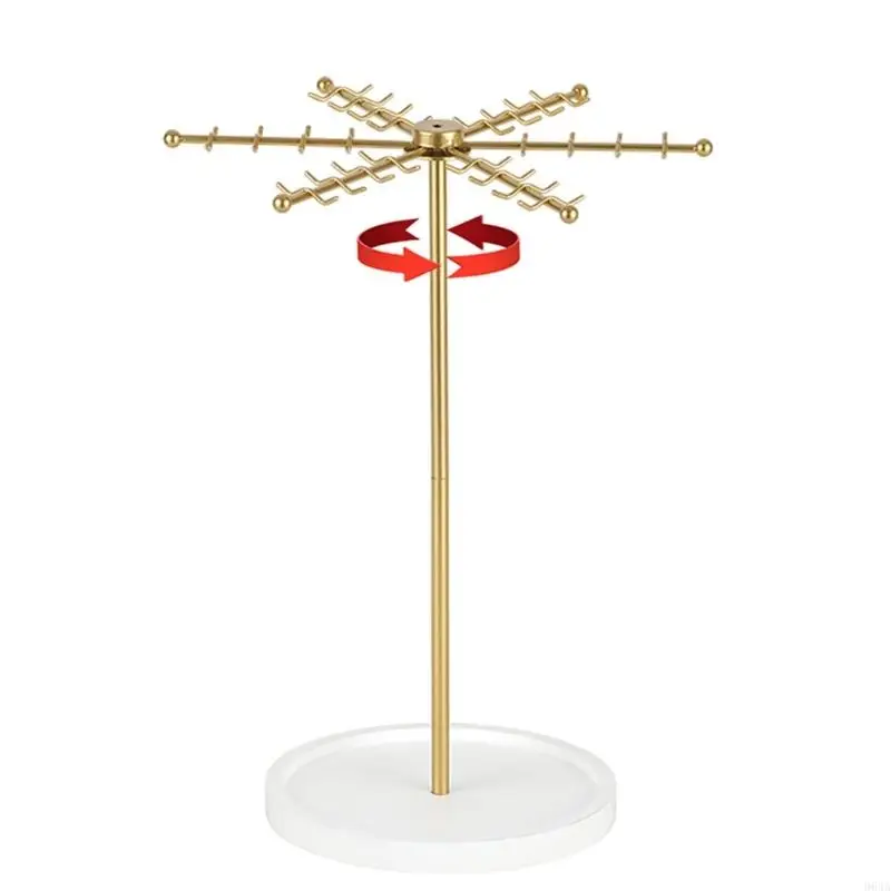 

Elegant Gold Jewelry Tree 48 Hooks Rotating Display for Earrings Keychains 964A
