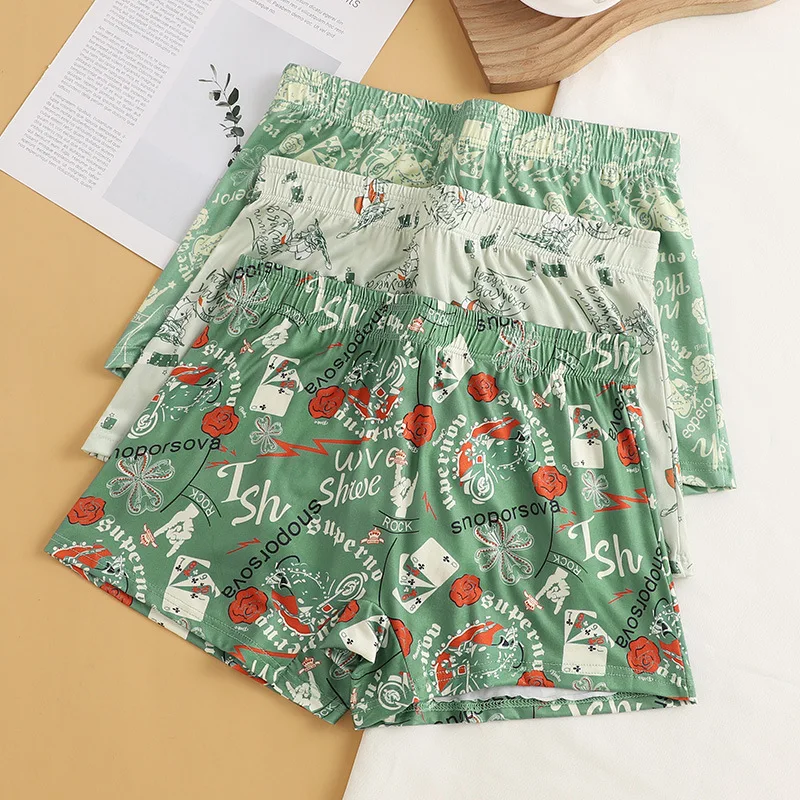 Men's Underpants Boys' Loose and Breathable Plus Size Flat Corner Pants Students' Fashionable Sexy Green Square Corner Shorts