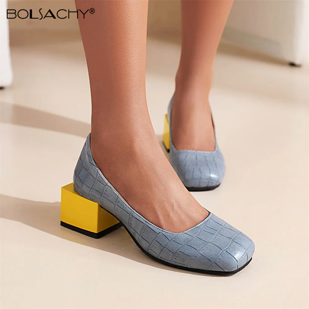 

Fashion 2022 New Spring Pump Square Toe Ladies Chunky Heel Shoes Women Shoes Thick Heel High heels Ladies Slip-on Casual Shoes