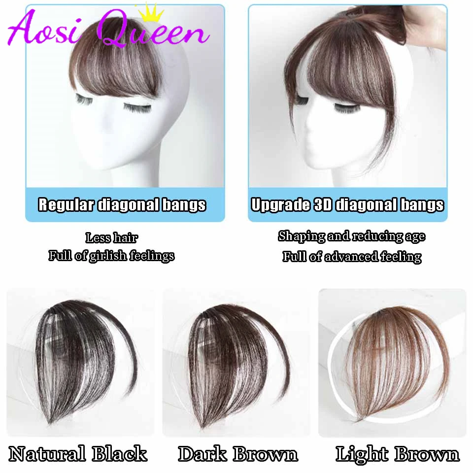 AOSI Synthetic Oblique Bangs Wig Natural Forehead Partial Air Bangs Wig Female Invisible Seamless Fake Bangs