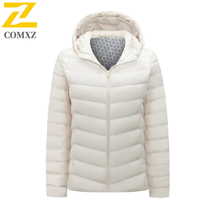 COMXZ 2025 Lightweight Warm Down Jacket Unisex Autumn Winter Casual Hooded Duck Coat Fashion Cold Proof Comfort Fit Outerwear