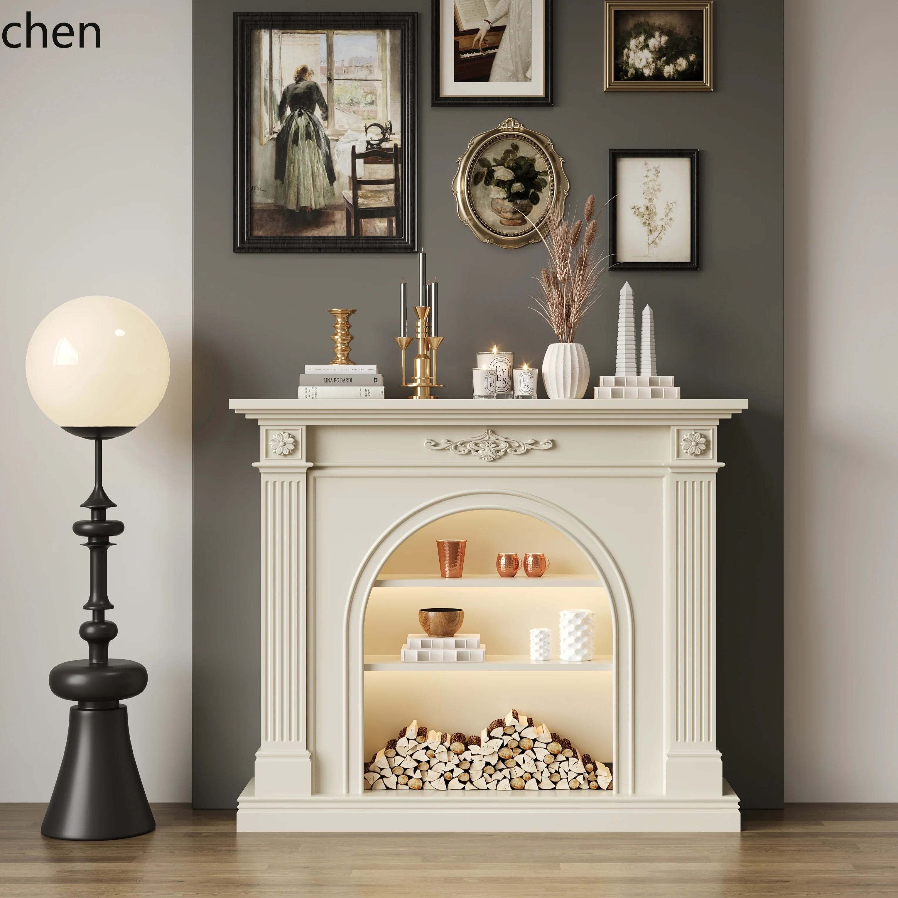b7-  Solid Wood Fireplace Decorative Cabinet Entrance Fireplace Cabinet Living Room Fireplace TV Cabinet