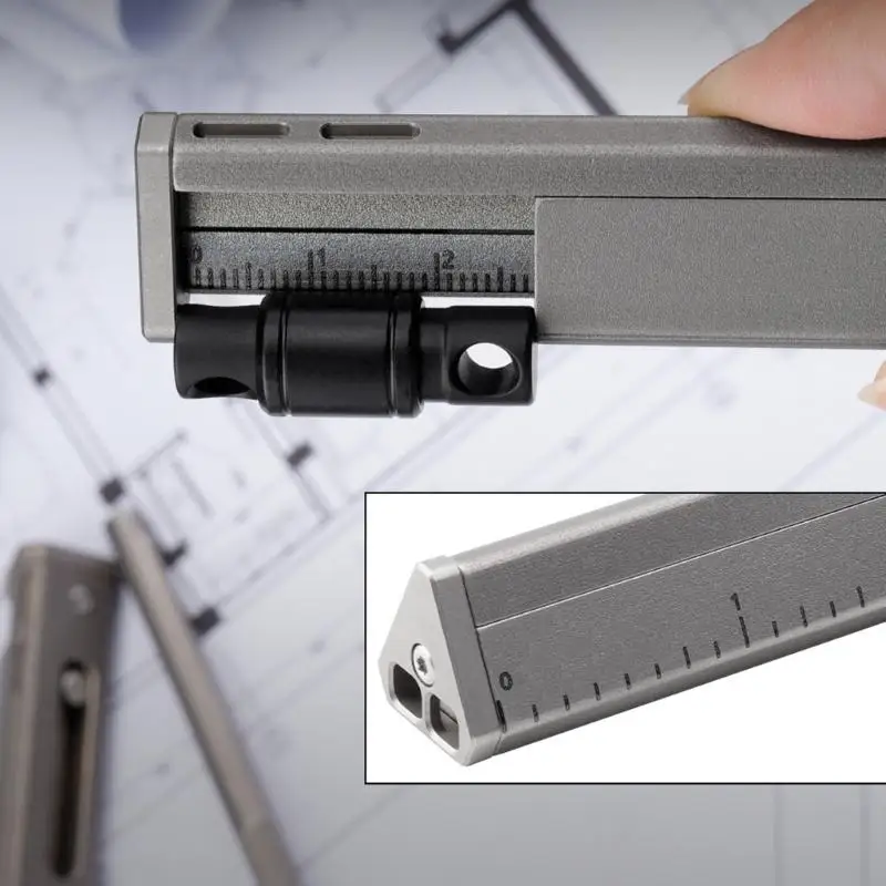 Multifunction Triangular Ruler with Sliding Extension, Removable Pencil, Clear Scale Lines, and Interfaces for H8WD