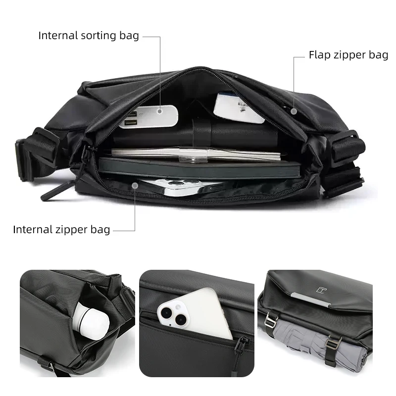 

TANGCOOL Durable Men's Crossbody Bag Water Resistant Sling Messenger Bag With Hidden Pocket For Travel