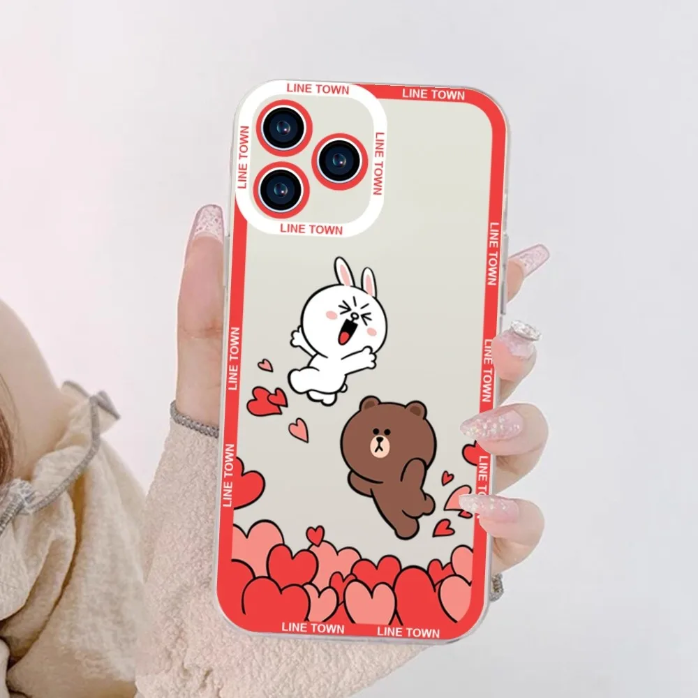 T-TOWN Cartoon L-LINE Phone Case For iPhone 11 12 Mini 13 14 15 Pro Max Transparent Shell