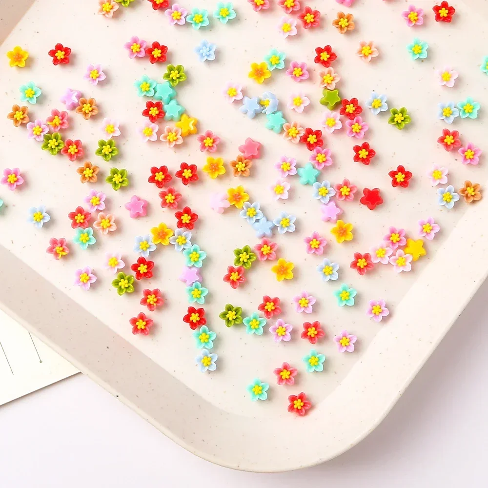 100Pcs Resin 3D Colorful Mini Flower Flatback Figurines Scrapbook Wedding Applique Nail Art Decor Crafts