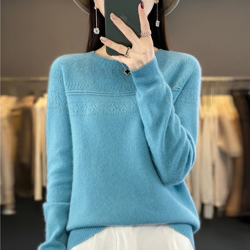 100% merino sweater ladies O-neck pullover fashion knitted bottoming shirt warm cashmere sweater in autumn and winter