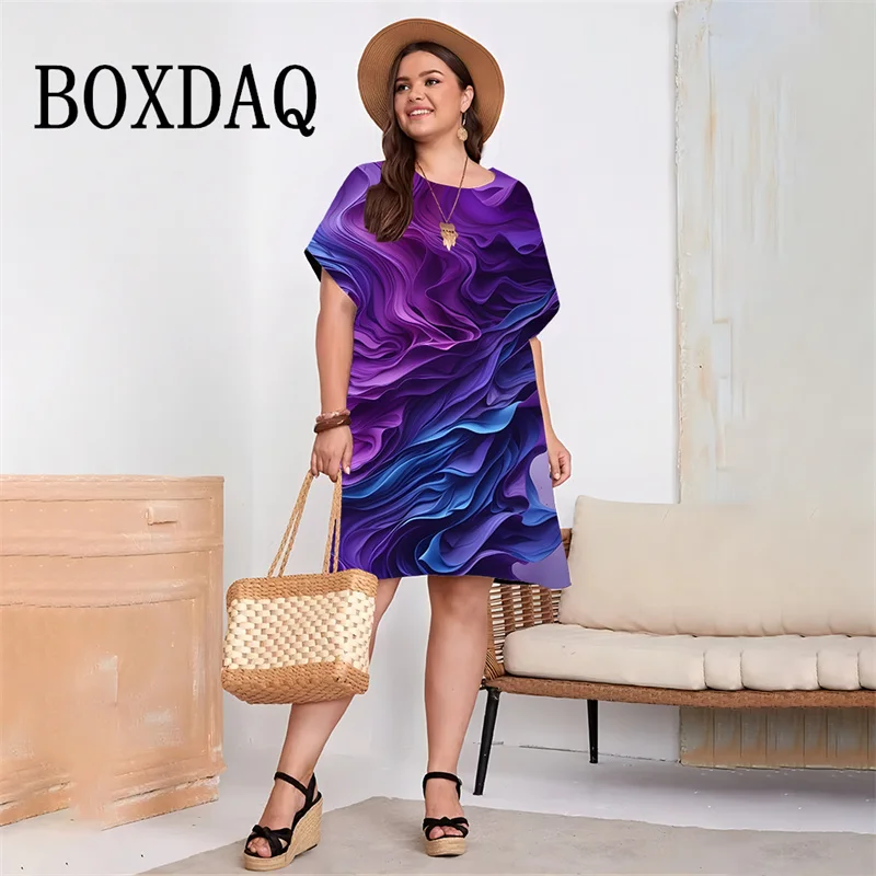 Women's Dresses Design Colorful Pattern Short Sleeve Casual Fashion Loose Dress Summer Women Vacation Elegant Dress 3XL Big Size