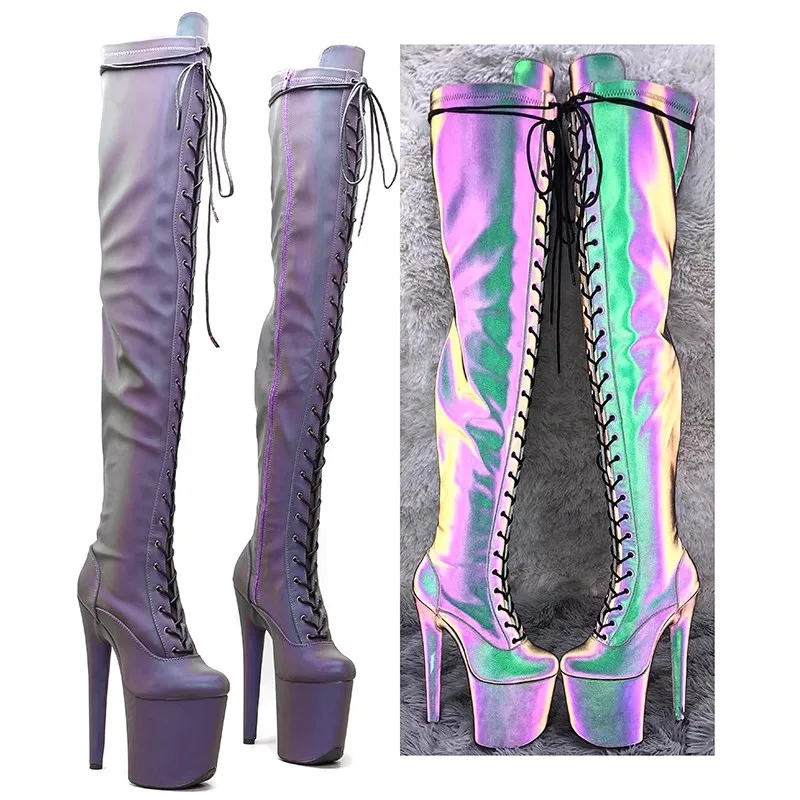 New 20CM/8inches Holographic Upper Modern Sexy Nightclub Dance Shoes High Heel Platform Women\'s Over-the-Knee Boots 494