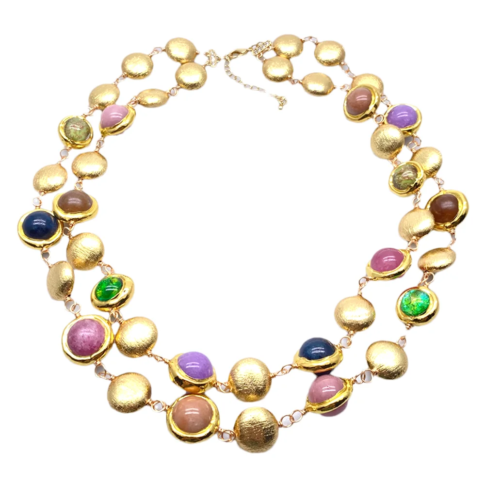 Bohemian Multi Color Jade Murano Beaded Multi Strands Necklace Fashionable Choker Jewelry for Women Boho Style Accessory