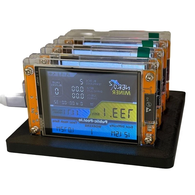 AT51-4PCS 735KH/S Nmminernerdminer+4 Slots Stand Upgraded Bitcoin Crypto Solo Lottery Miner 2.8 Inch Smart Display Miner