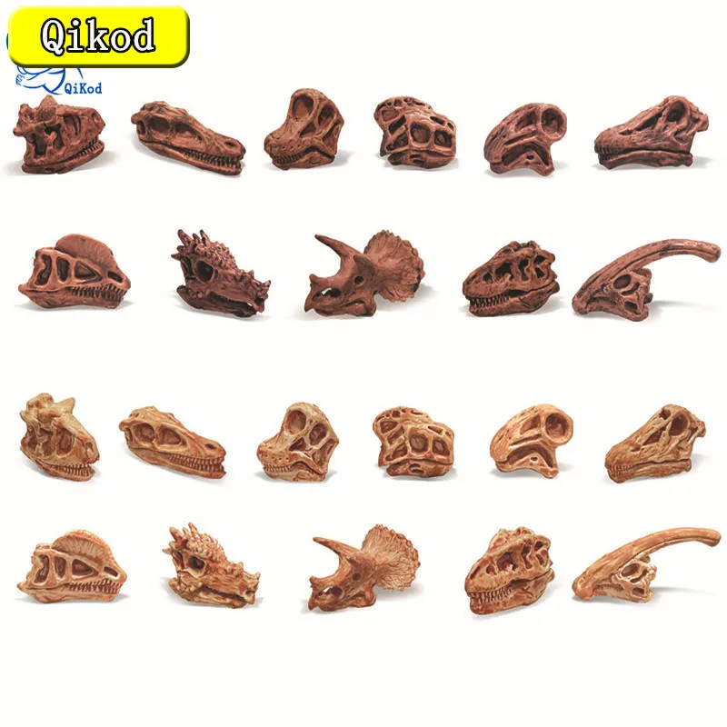 11 sztuk imitacja dinozaura Model czaszki tyranozaur Rex Velociraptor Triceratops szkielet czaszka Fossil zabawka miniaturka figurka na prezent