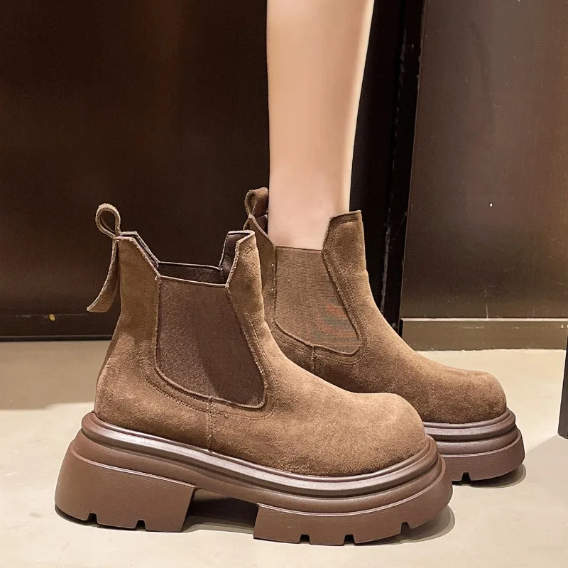 عالية الجودة حذاء من الجلد للنساء الشقق منصة الجلد المدبوغ مصمم موضة الرياضة النساء الشتاء أحذية بوت قصيرة 2025 مريح جديد التمهيد #3