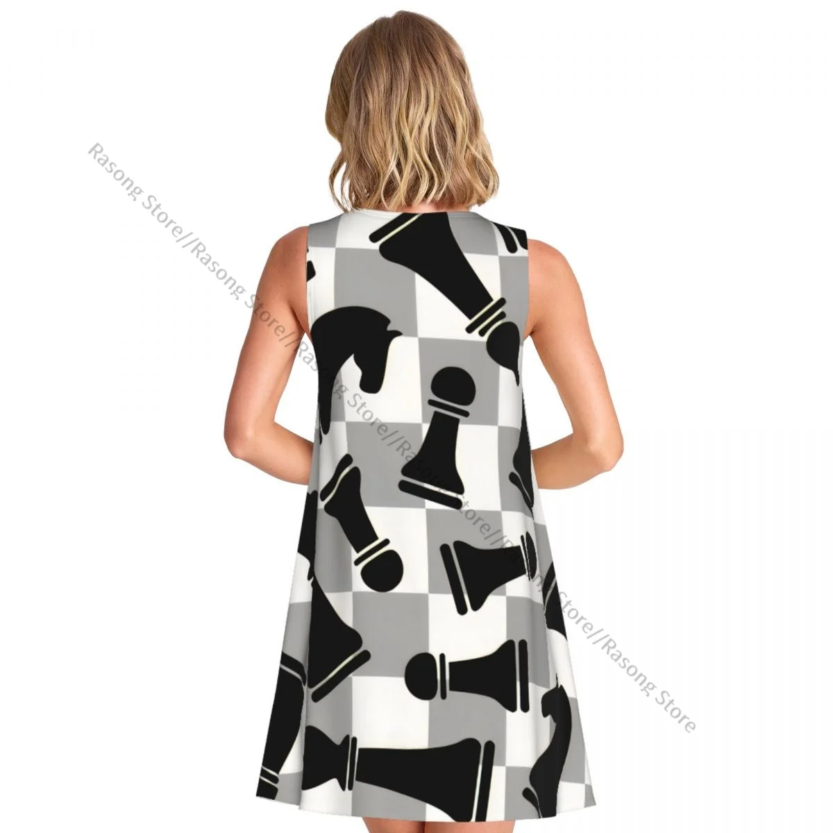 Abito da donna T-shirt casual estiva Abiti da spiaggia Coprispalle con figure di scacchi