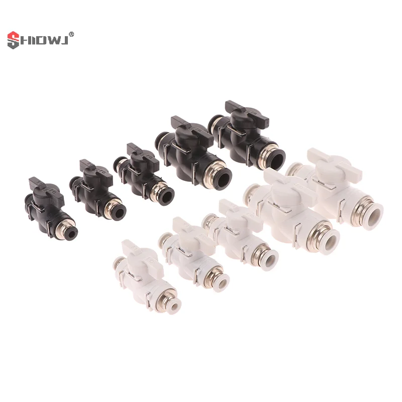 BUC 4mm 6mm 8mm 10mm 12mm Black Pneumatic Push In Quick Joint Connector Hand Valve To Turn Switch Manual Ball Current Limiting