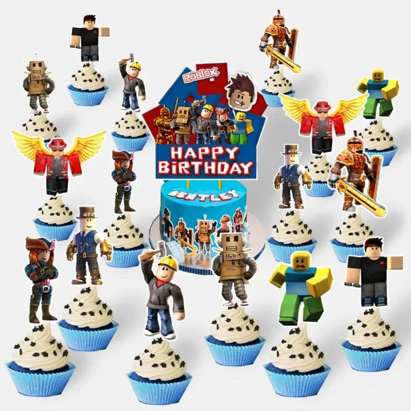 Game Roblox Cartoon Birthday Party Balloon Pull Flag Cake Topper Gift Decorative Balloon Weights Peripherals Figure