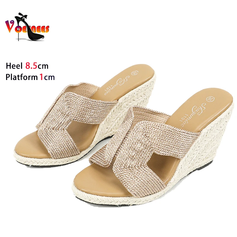 Fashion Lady Summer Slippers Women Platforms Slides Sandals 8.5CM Wedges Heel Outdoors Casual High Heels Women Beach Shoes Mules