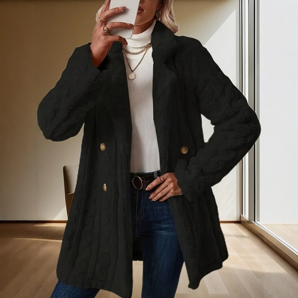 

Женское зимнее модное пальто с v-образным вырезом, однотонное, с длинным рукавом, трапециевидной формы, повседневный стиль минимализма для женщин